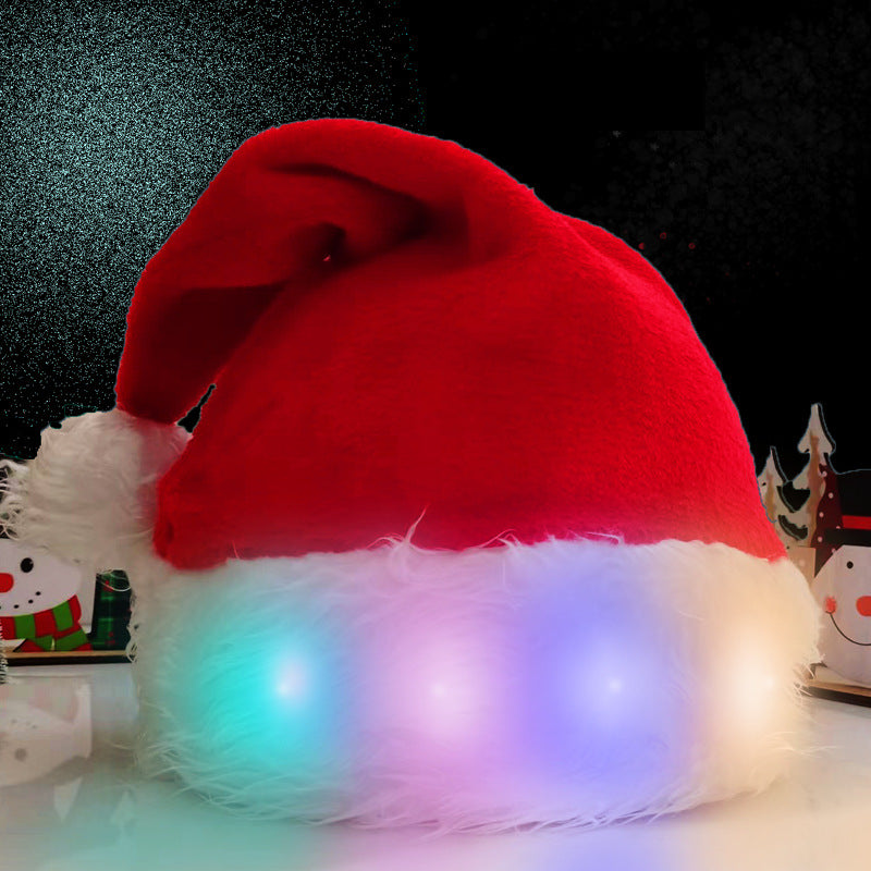Christmas Hat LED Light Plush Children's Adult Christmas Decorations Christmas Supplies Luminous Santa Hat Home Decoracion