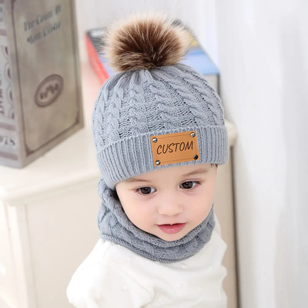 Personalized Custom Name  Cotton Beanie with Detachable Pompom Hat Beanie Bonnet with Gloves Foot Covers I Love Mama